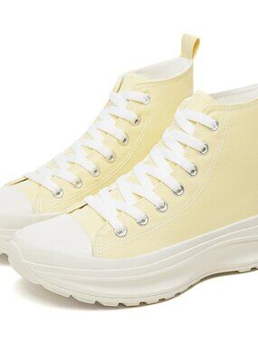 Women's Yellow Classic Casual Comfortable Canva High Top Platform Sneaker Shoes